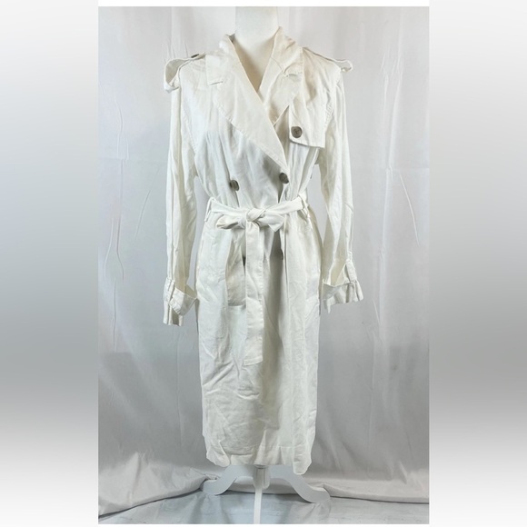 A New Day white belted long trench coat NWT linen blend Woman’s size M classic - Picture 2 of 14